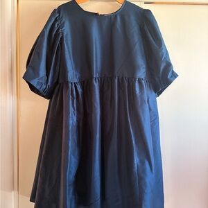 Kika Vargas Navy Satin Puff Sleeve Party Dress